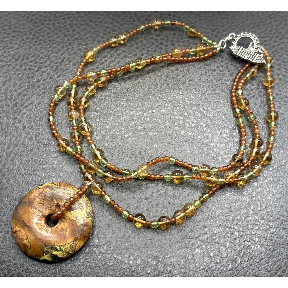 Multi-Strand Semi Precious Stone Donut Bali Sterling Silver Clasp 13.5" Choker